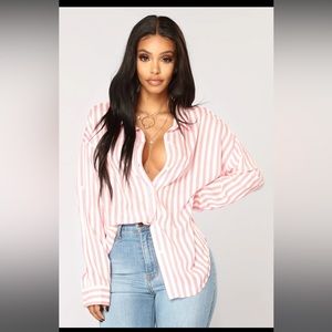 Long Sleeve Pink and White Button-Up